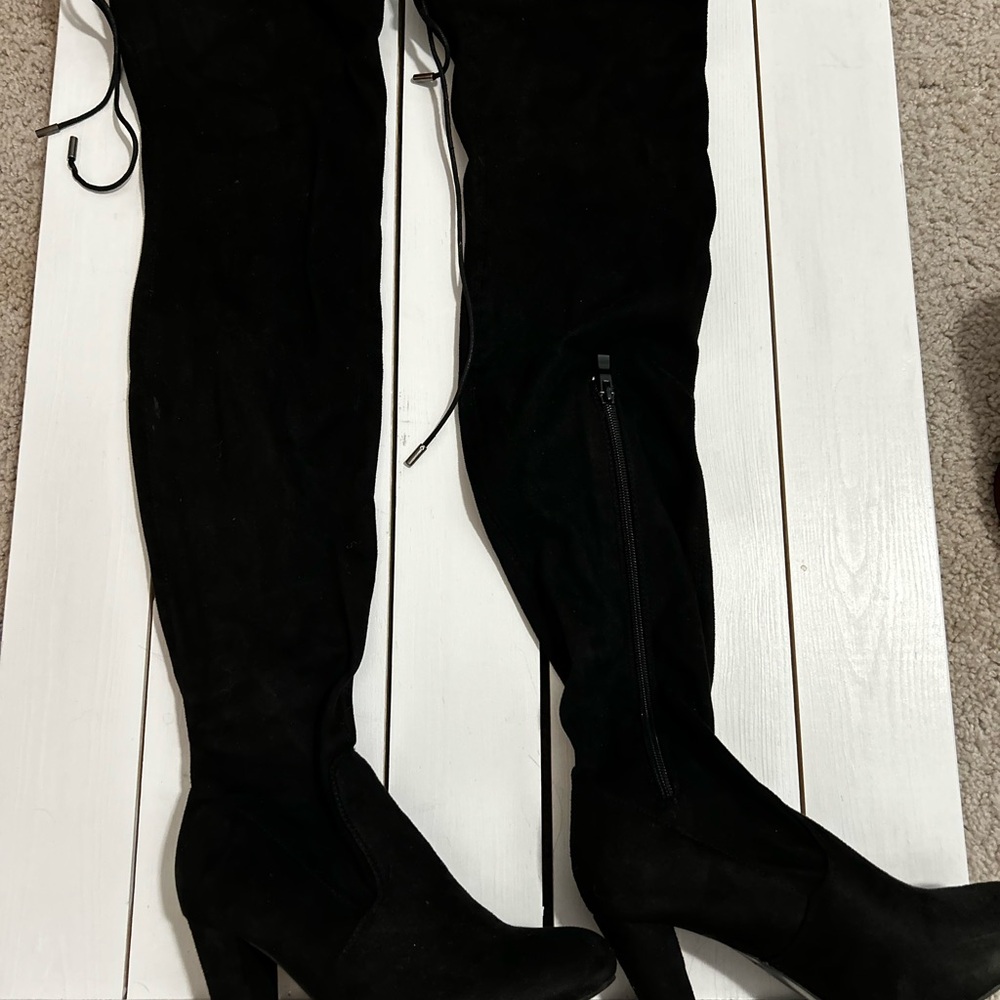 Nature Breeze Black Suede Thigh High Boots